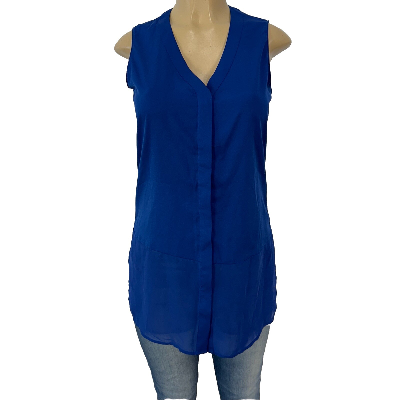 Camisa túnica sin mangas transparente azul repúbica banana talla XS informal VN Top