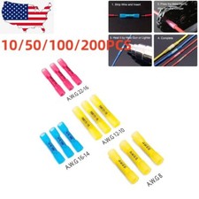 200PCS 22-8AWG Heat Shrink Butt Connectors Marine Crimp Wire Splice Terminals