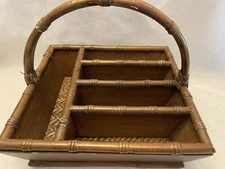 Rattan Flatware Utensil Caddy Handle Wicker Philippines Boho Barbeque 12” X 13”