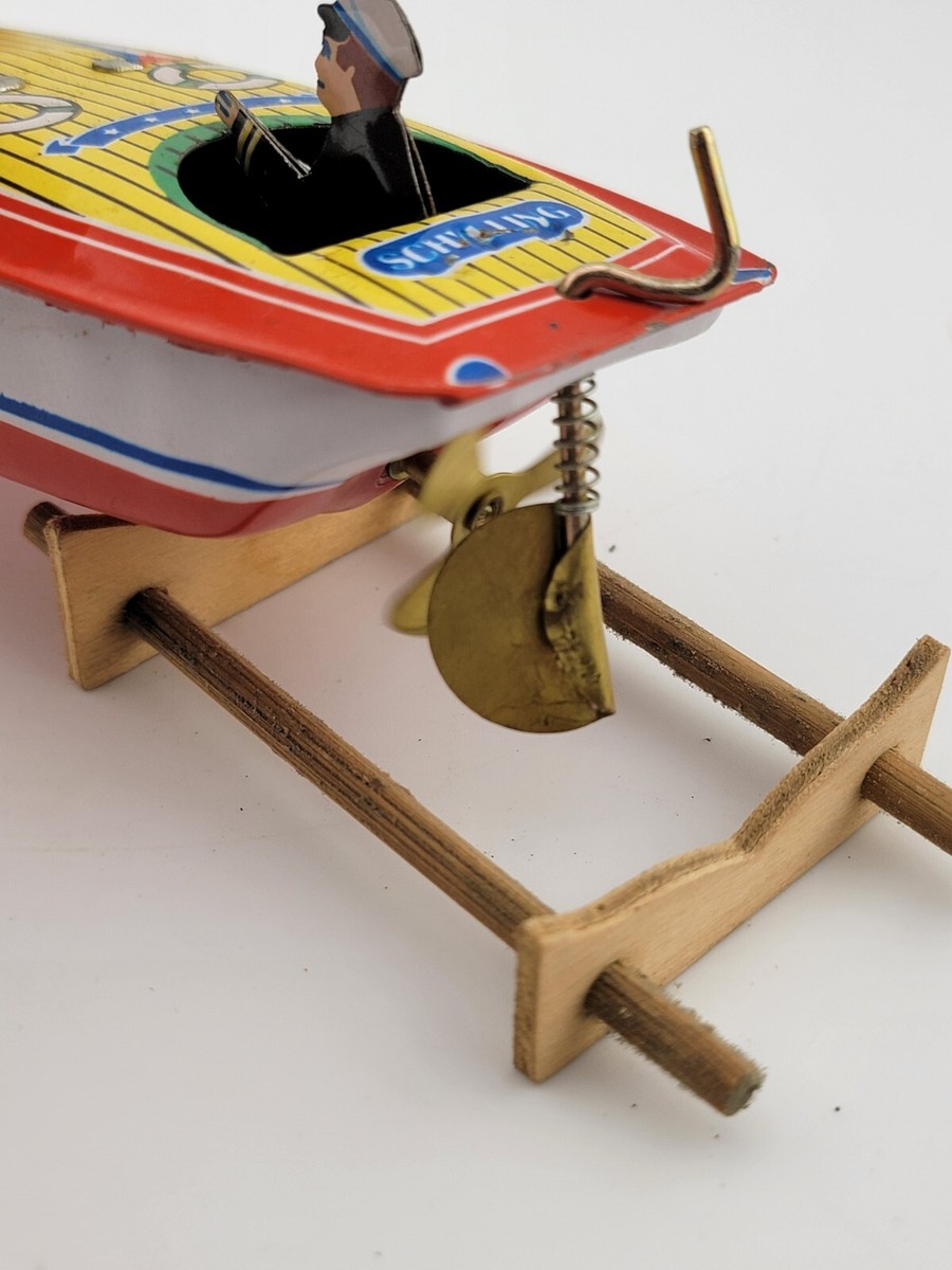 Vintage 1996 Schylling Tin SpeedBoat Zephyr Wind Up Toy LIMITED