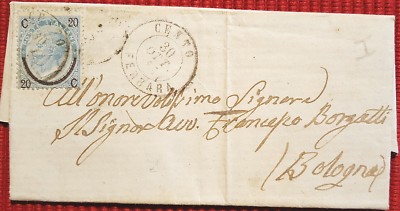 4463-EMILIA ROMAGNA, CENTO,DOUBLE CIRCLE IN BOLOGNA,20 CENT.HORSESHOE,1865