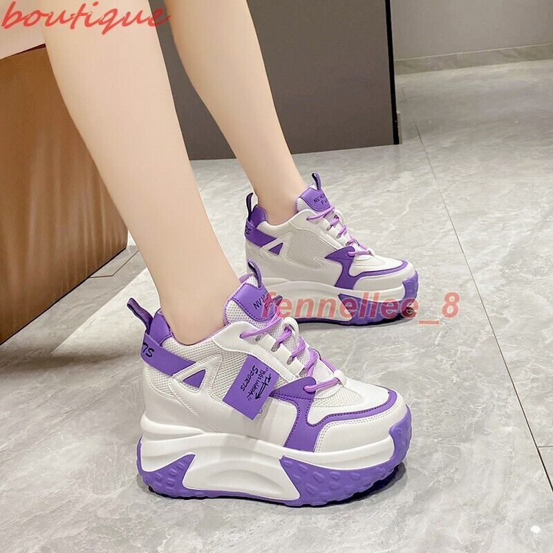 Women Casual Platform Shoes Hidden Wedge Heel Lace Up Sneakers