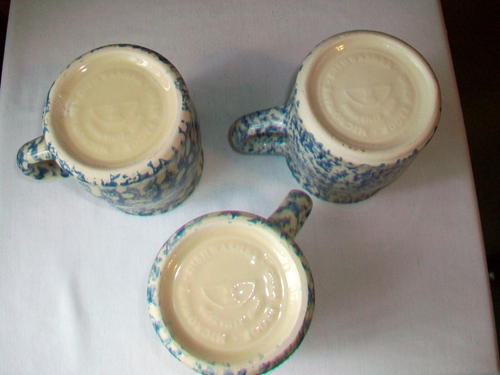 LOTE DE 3 TAZAS DE ESPONJA FP FRIENDSHIP POTTERY ROSEVILLE OHIO AZUL - Imagen 5 de 7
