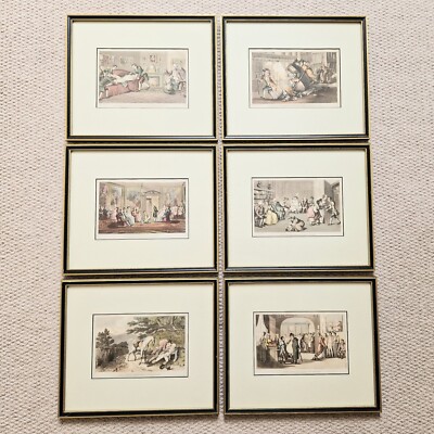 6 X Thomas Rowlandson Vintage Prints  'The History Of Johnny Quae Genus' Framed