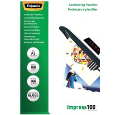Image of 077511535123 Fellowes A3 Glossy 100 Micron Laminating Pouch - 100 pack FELLOWES