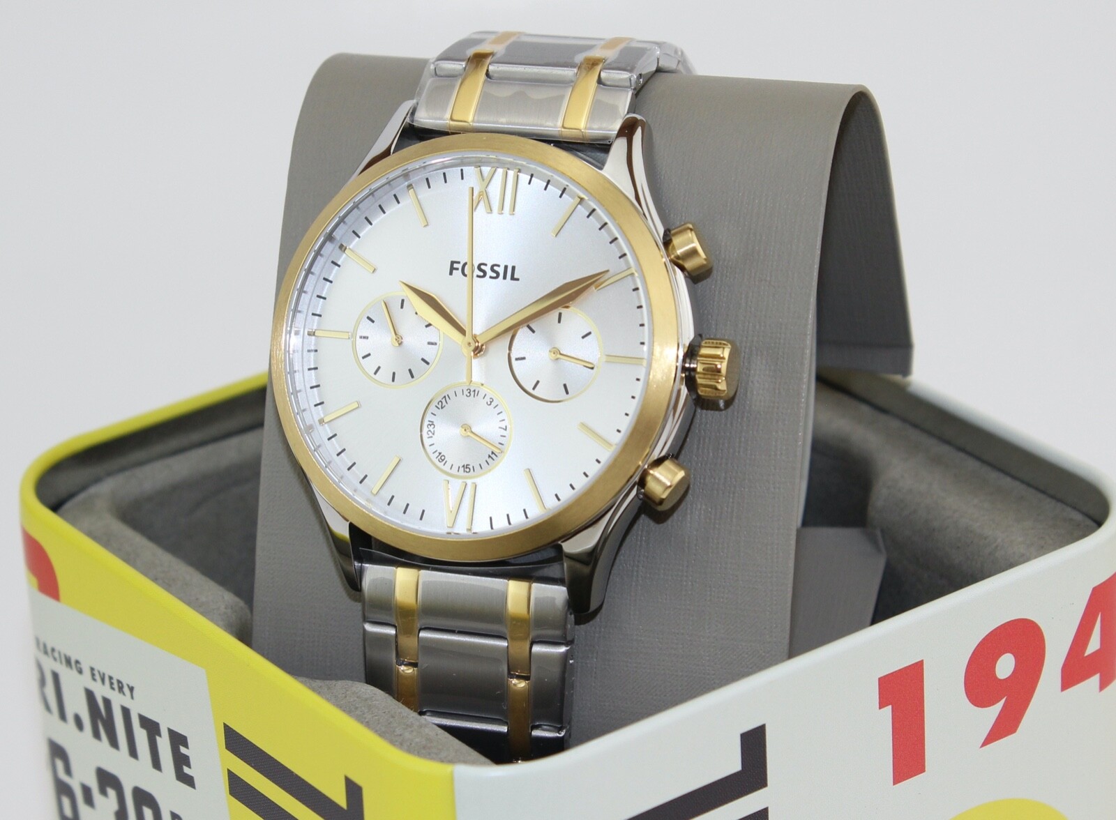 AUTHENTIC FOSSIL FENMORE GOLD SILVER TWO TONE CHRONOGRAPH BQ2698  