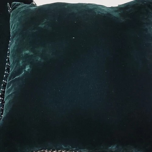 Throw Pillows Set Of 2 Dark Green Pair of Velvet With Beaded Trim Large Fancy - Picture 7 of 9