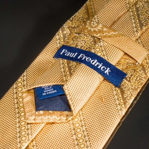 NWOT Paul Fredrick Silk Tie Gold Floral Stripe Men's Designer Necktie XL - Picture 3 of 5