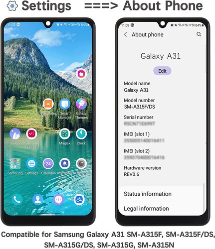 SAMSUNG A31 SM-A315 F / G Vetro Display TFT LCD Touch Schermo Vetro FRAME Nero - Foto 2 di 7