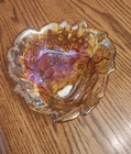 Vintage 70s Marigold Indiana Carnival Glass Iridescent Grapes & Leaves Bowl Dish