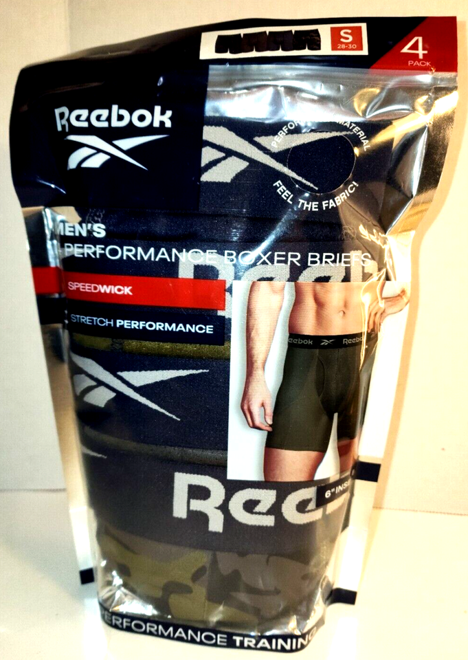 REEBOK Small 2830 Men's 4 Pack Multicolor 6" Inseam Performance Boxer