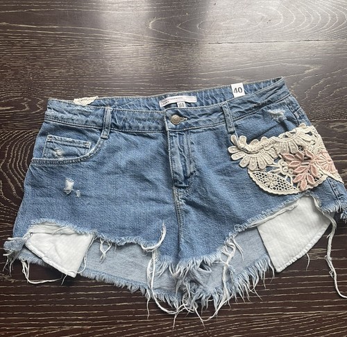 ZARA TRAFALUC Denim Shorts Lace Detail 