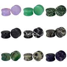 Pair of Stone Double Flare Plugs gauges round organic