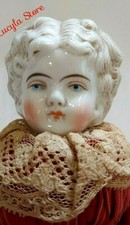 Antique 11" German Hertwig China Head Blonde Low Doll Outfit Original Body 136