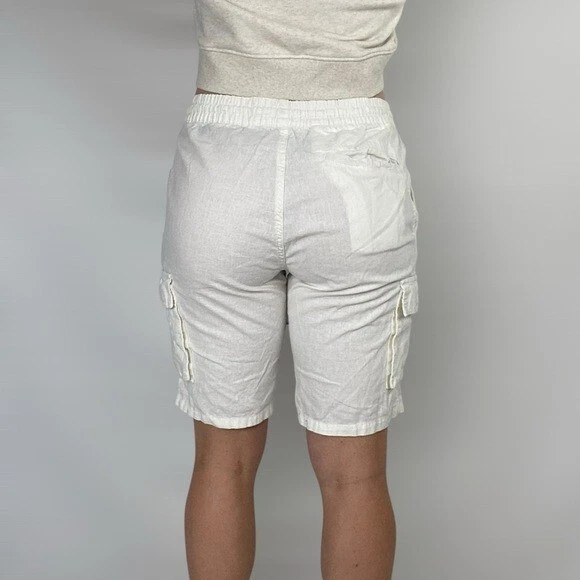 ONIA Off White Tom Cargo Corto Lino Mezcla Algodón Informal Playa Verano Primavera Foto 3 de 4