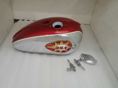 BSA A65 2 Gallon Red & Chrome Steel Fuel Petrol Gas Tank + Cap + Taps |Fit For