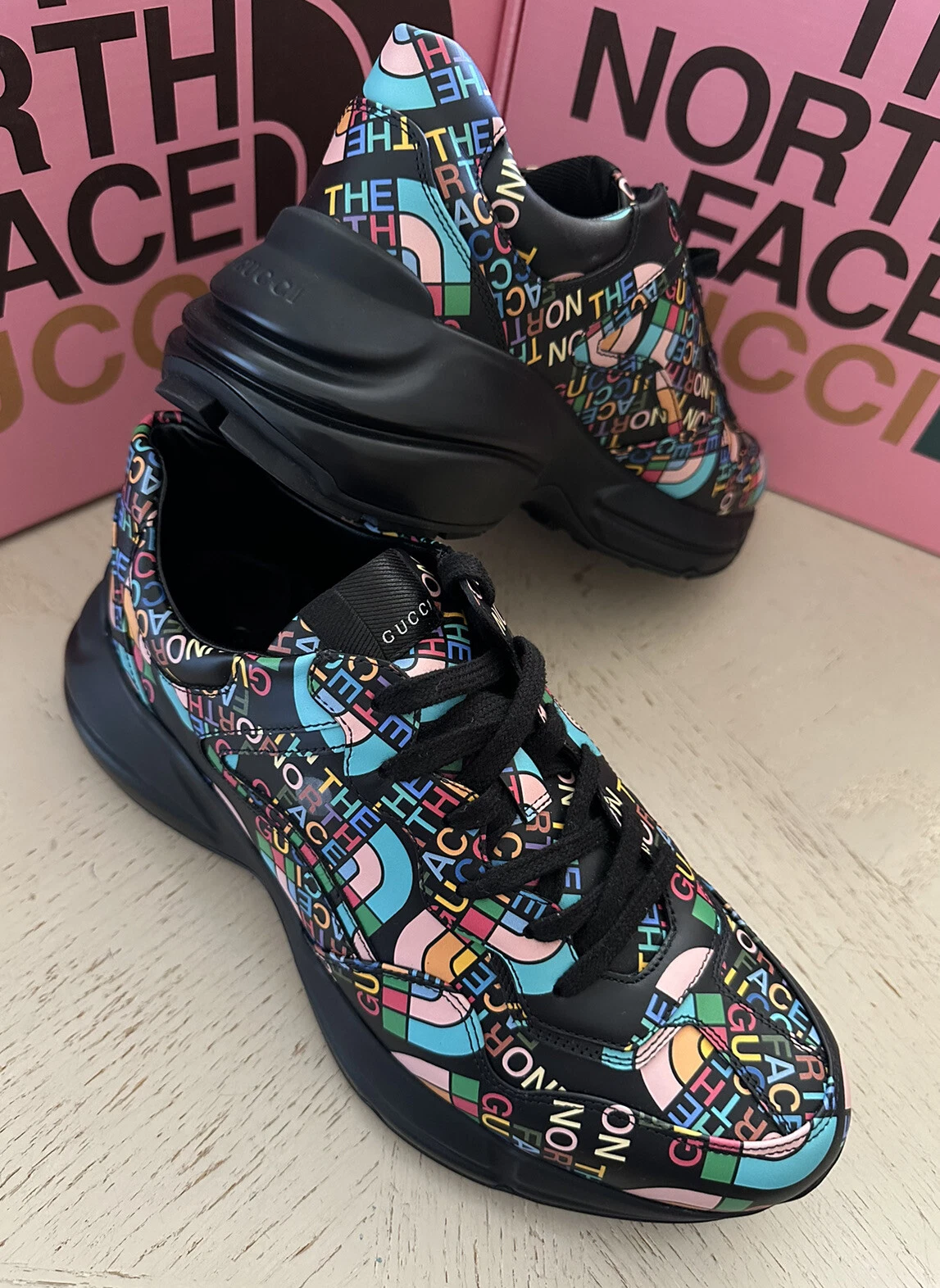 Baskets neuves en cuir Gucci pour hommes The North Face X à noires 6,5 US/6GUK 685739
