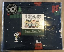 New Berkshire PEANUTS Snoopy Be Bright Navy Christmas Holiday Queen Sheet Set