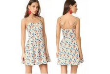 Alice + Olivia Nella Bird Floral Party Print Cotton Casual Mini Dress Size 4