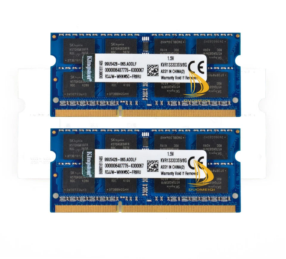 Kingston 2x 8 GB DDR3 1333MHz 2RX8 PC3-10600S 204pin SODIMM Laptop-Speicher`RAM)
