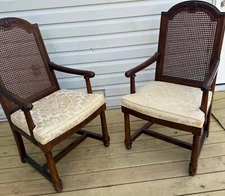 Early 1950 antique cane back French Provincial  upholstered chairs 
