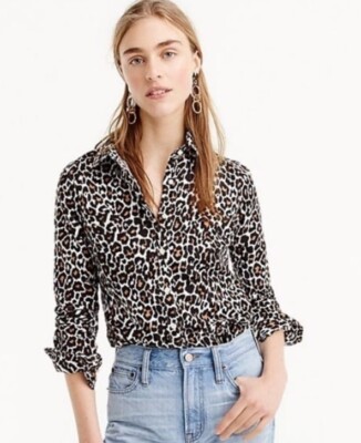 J.CREW THE PERFECT SHIRT  WOMEN'S BUTTON DOWN SHIRT L/S LEOPARD PRINT  0 