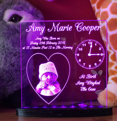 Personalised Birth Details Illuminated Plaque, Gift Christening 1st birthday - Picture 1 of 10