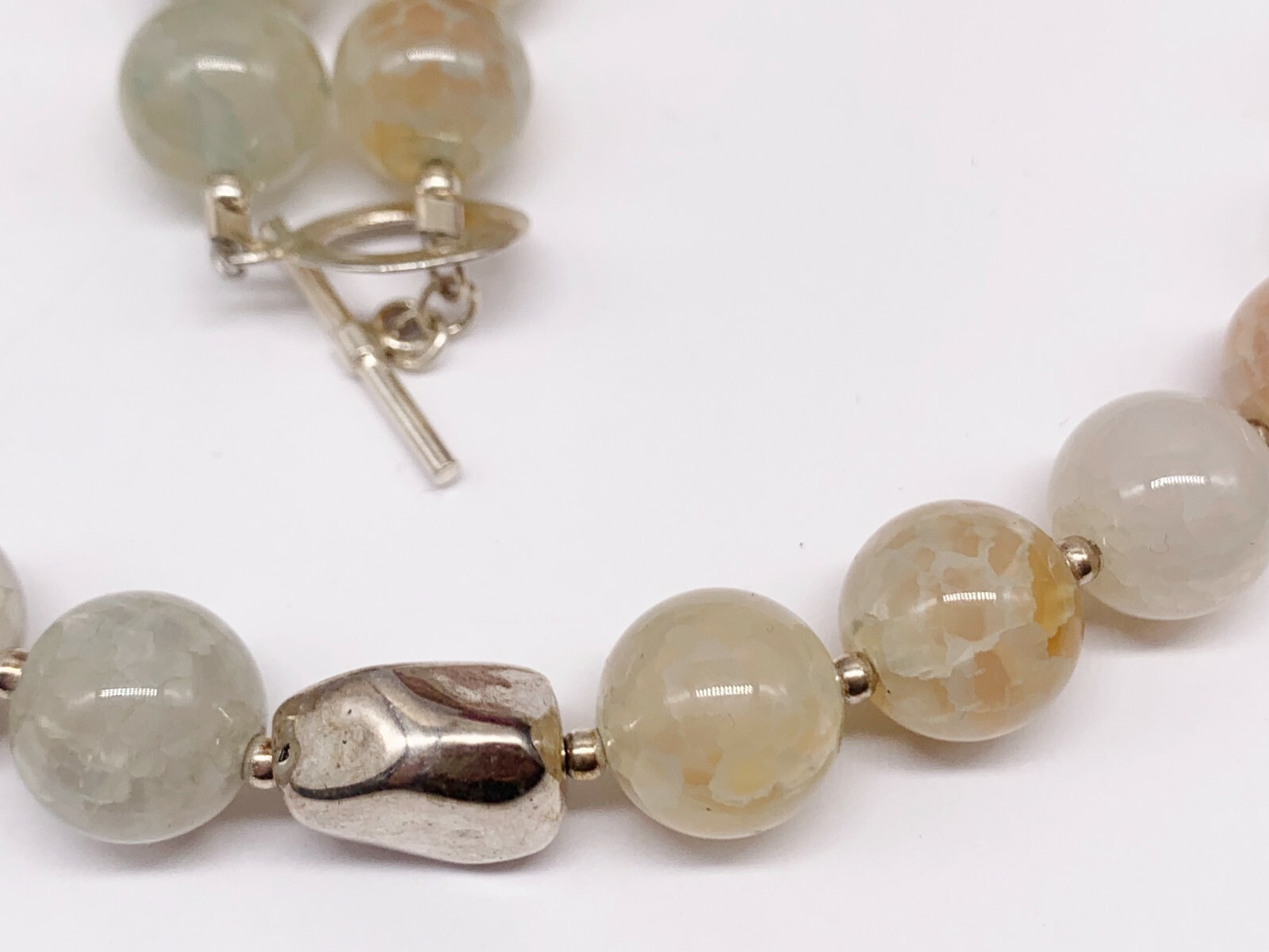 VINTAGE SOLID SILVER HEAVY BEADED AGATE PRETTY LA… - image 4