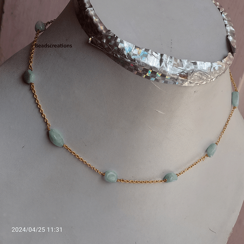 Smooth Oval Amazonite Beads Beaded Chain Necklace Jewelry Gifted - Picture 3 of 5