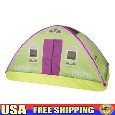 Cottage Bed Tent Twin Kids Playhouse Portable Bedtime Canopy W/ Curtain Doors US