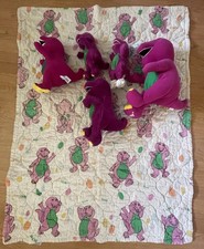 Vintage Barney Plush Lot 7 Backpack Blanket 40x52 Baby Dreams Talking Playskool