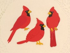 Winter Cute Bird Cardinal Christmas Die Cut Paper Scrapbook Embellishment 3 pcs