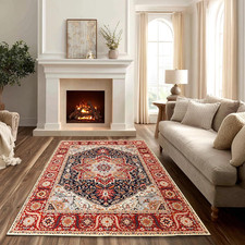 5X7 Area Rugs Washable Rug for Living Room  Non-Slip Bedroom Rug Vintage Print Pa