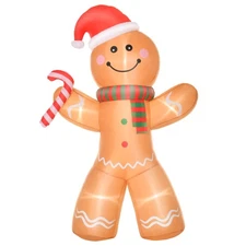 HOMCOM 8ft Christmas Inflatable Gingerbread Man with a Candy Cane, Outdoor Blow-