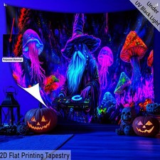 1pc Extra Large Halloween Wizard Jellyfish DJ Tapestry - Glow Under UV Light, Hi