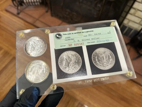 1886 Morgan Dollar MS64 & 1884-O Morgan Dollar MS64 TWINS IN THE CITY IGA Rainbo