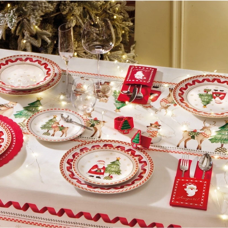 Piatti 2 Persone Posto Tavola BRANDANI Set 6 Pezzi Porcellana Natale Natalizio