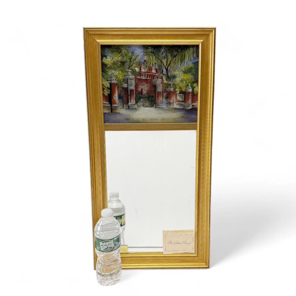 Vintage Brown University Van Wickle Gates Reverse Painted Glass Gilt Wall Mirror - Image 2 of 4