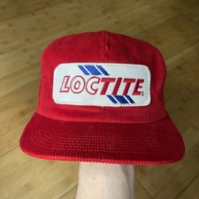VTG 80s K-Products LOCTITE Red Corduroy Trucker Patch Snapback Hat USA Glue NICE