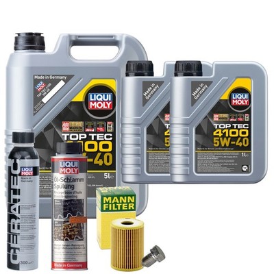Motoröl 5W40 LIQUI MOLY 7L+MANN Ölfilter+Spülung+Cera Tec+Ölablassschraube