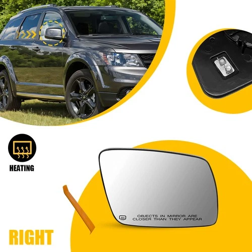 Exterior Mirror Glass Power Heated Passenger Side for 2009-2020 Dodge Journey