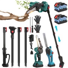 4in1 Long Reach 8" Brushed Chainsaw Cordless Garden Hedge Trimmer 2 Batteries