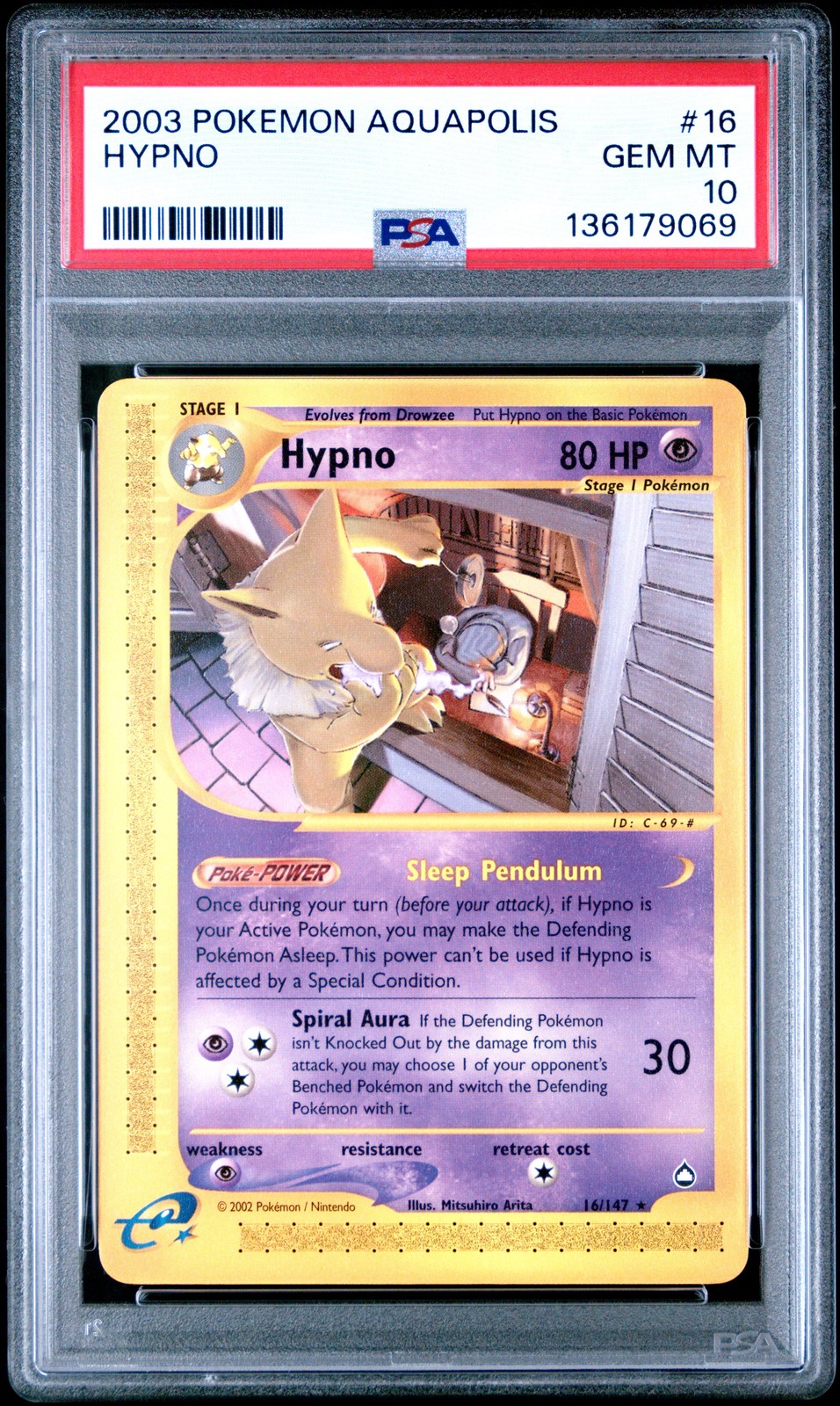 PSA 10 Hypno 16/147 Aquapolis Pokemon 2003 WoTC E-Reader