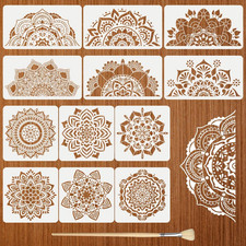 12Pack Large Mandala Stencils for Painting on Wood 18x10 in and 12x 12 in Damask