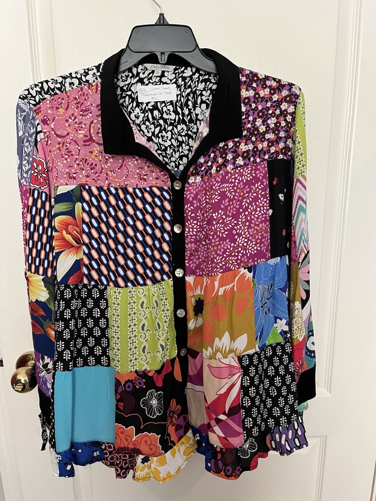 John Mark Button Patchwork Top XL Fun Top - image 2