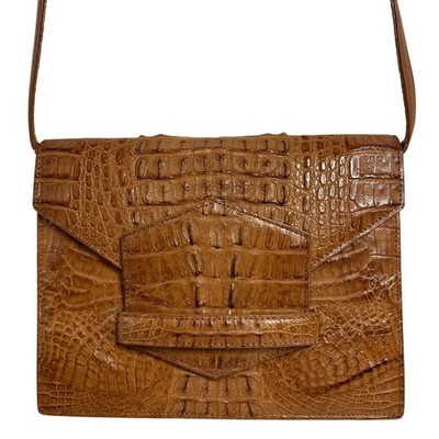 Vintage Eileen Kramer Real Alligator Leather Crossbody Pecan Brown Flap