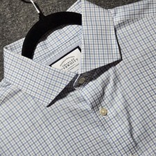 Charles Tyrwhitt Shirt Mens 17 / 34 White Blue Plaid Classic Fit Non-Iron