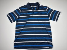 Nike Golf Polo Men XL Navy Blue White Striped Dri Fit Performance Casual Sport