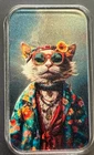 1 oz .999 Fine Silver Colorized Bar - Harmony The Hippy Cat - The Holy Land Mint