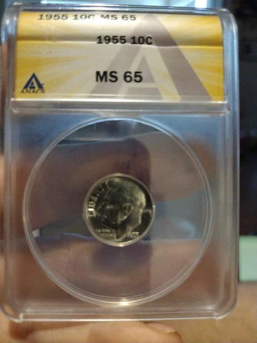 1955 ANACS Roosevelt  US Silver Dime MS65. BEAUTIFUL Coin.